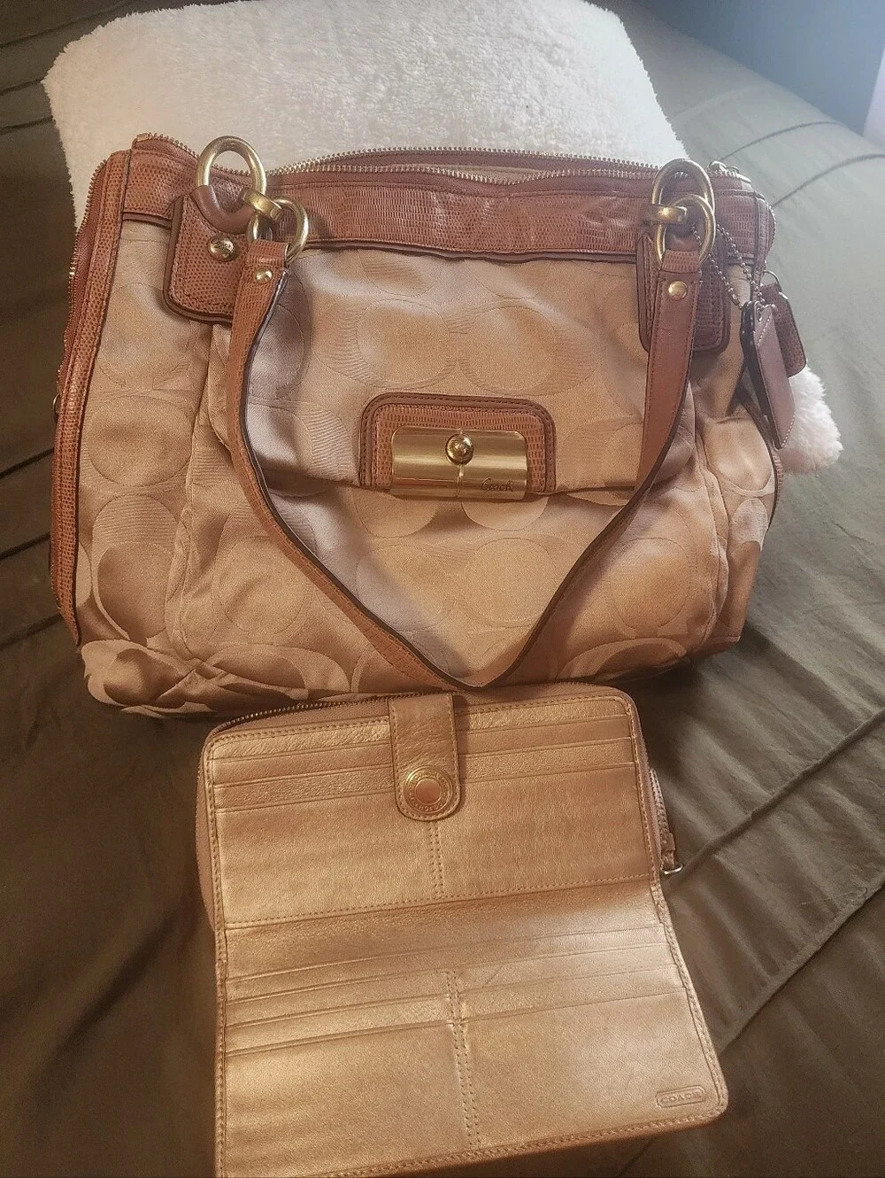 Coach Brown Signature Canvas Shoulder Bag with Wallet